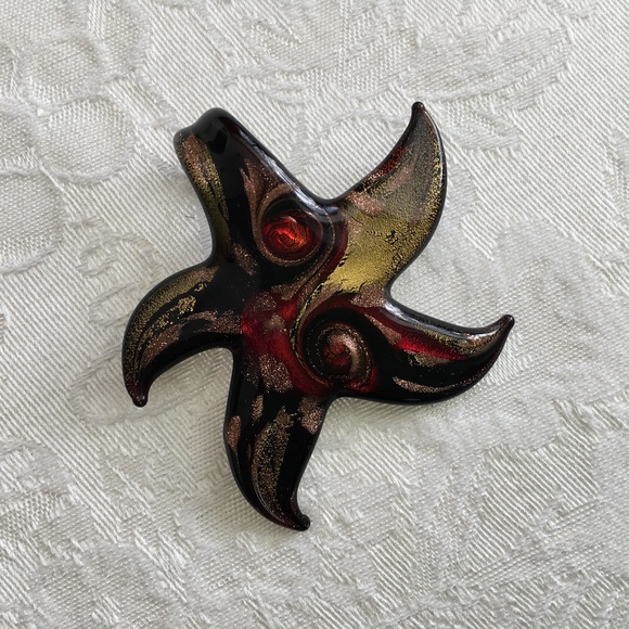 Murano Glass Italy star pendant (no chain) with red, black and gold - Picture 3 of 5